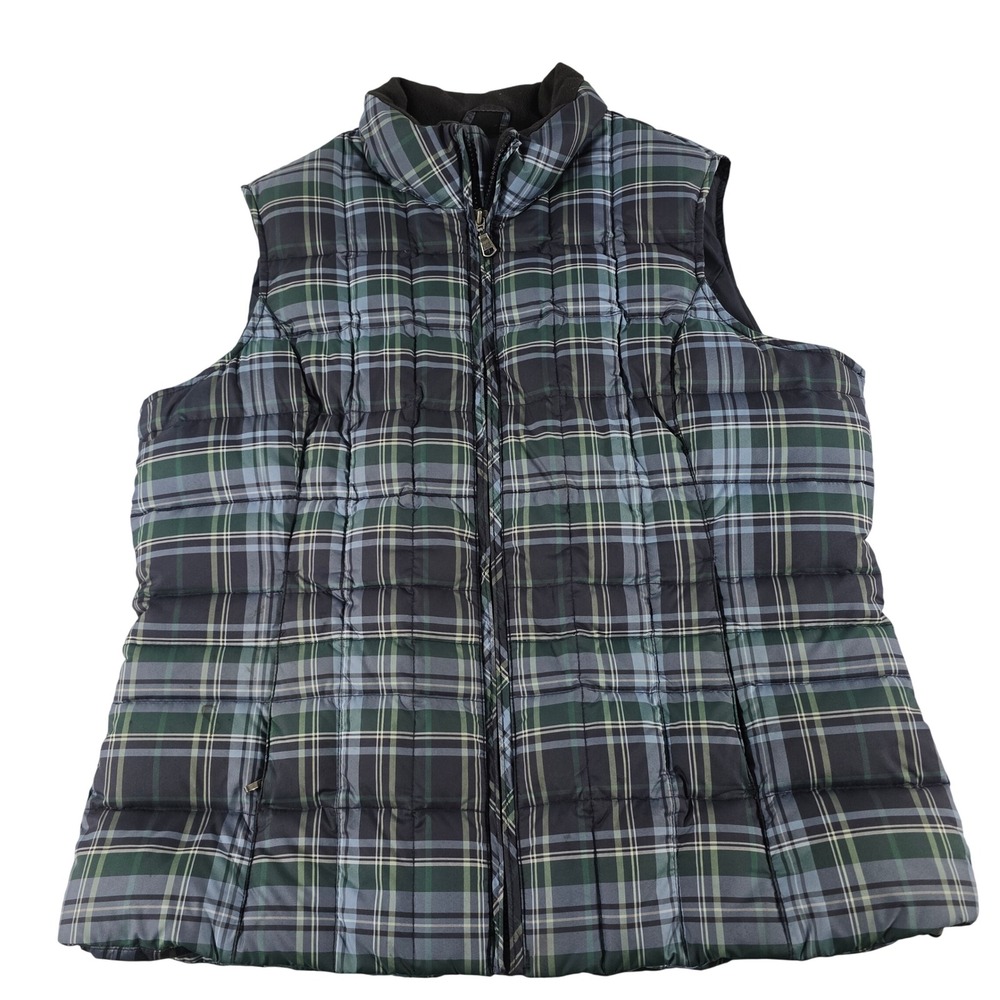 Eddie Bauer Womens Green Plaid Goose Down Quilted Puffer Vest Large D119122